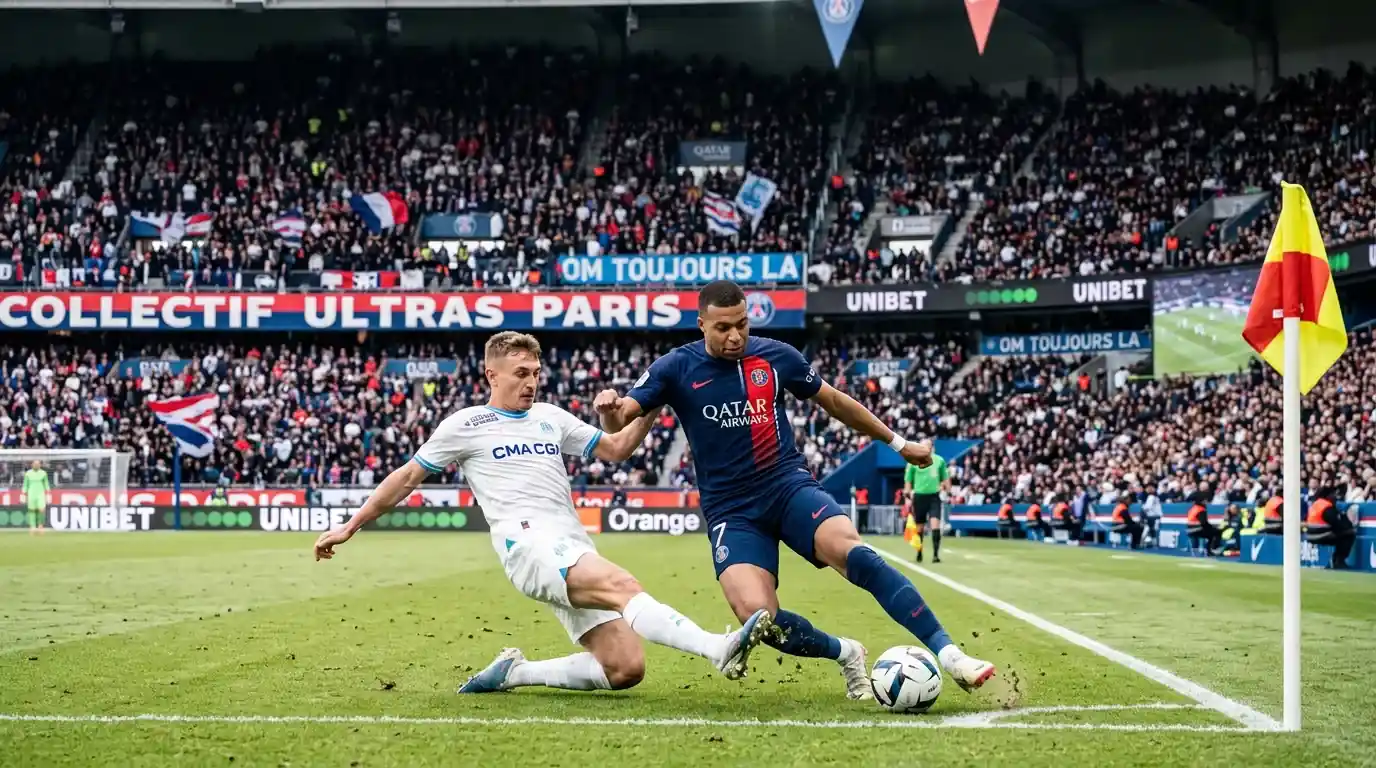Vol Frans voetbalstadion vanaf de zijlijn gefotografeerd tijdens een Ligue 1-wedstrijd op de speeldag